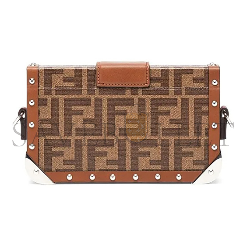 FENDI BAGUETTE TRUNK BAG ZUCCA COATED CANVAS MINI BROWN 7VA507A8V3F18AT (19*11*4cm)